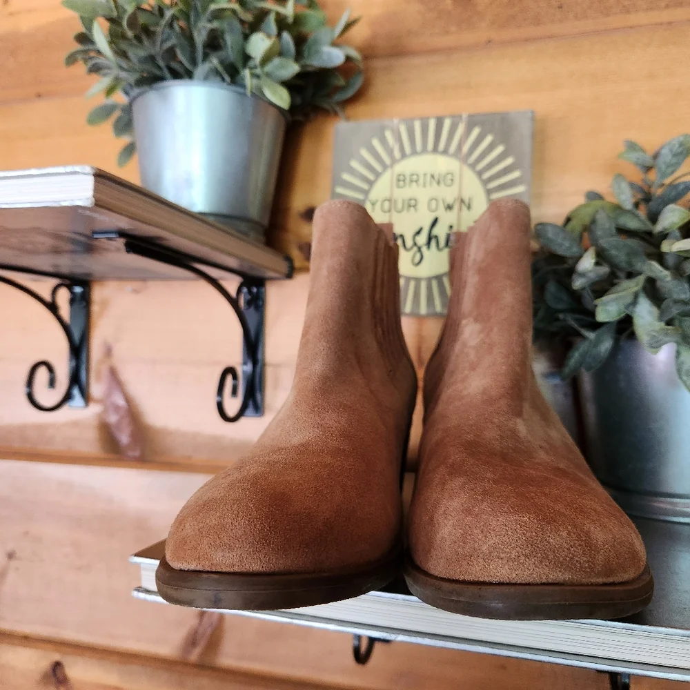 Franco Fortini Darcie Ankle Boots Camel Leather Suede Block Heel‎ Pull On Size 9